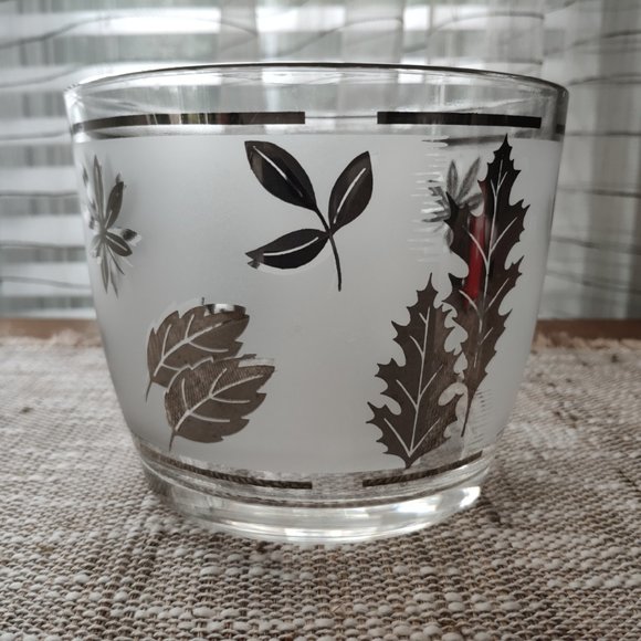 VTG Libbey Gold Overlay Leaves Frosted Glass Ice Bucket 5.75" - Picture 1 of 6